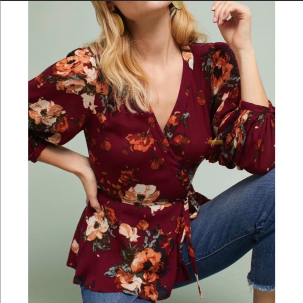 Anthropologie HD in Paris Floral Wrap Top SZ 4P